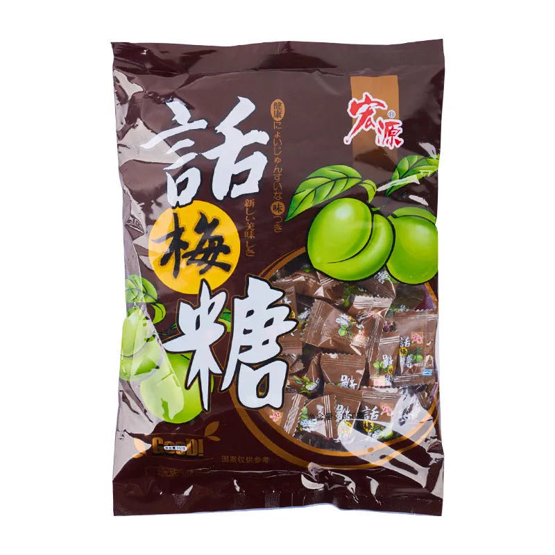 Assorted Chinese fruit flavoured hard candies: guava, plum sugar, and tangerine peel in separate bags.