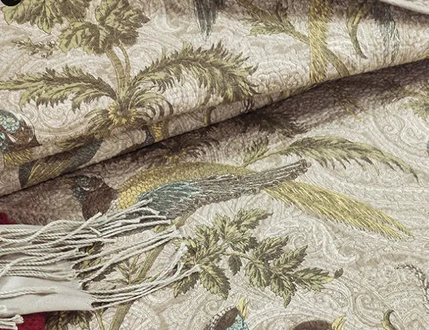 Blue cotton bedspread set with botanical flower and bird pattern, American style design