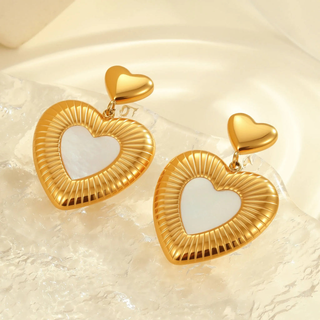 Gold heart-shaped stainless steel earrings with 18K electroplating for women's office fashion