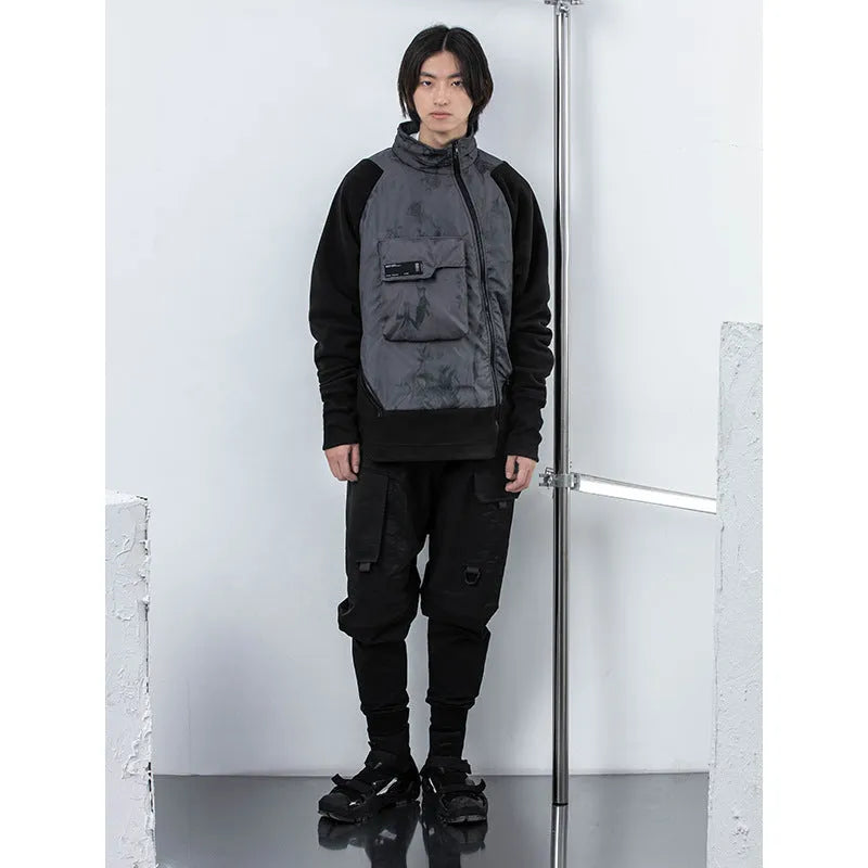 Men's Cotton Fleece Jacket Loose Hooded Jacket with Trend Stitching Black M-2XL Casual Youth Popular Style Outerwear for Everyday Wear