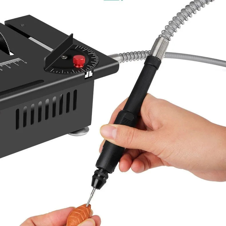 Lithium ion micro household desktop saw with metal construction and rechargeable battery system
