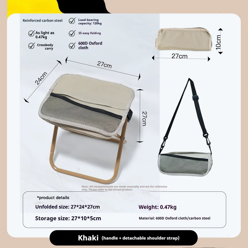 Foldable camp stool in pencil box design with Oxford cloth seat in multiple colour options