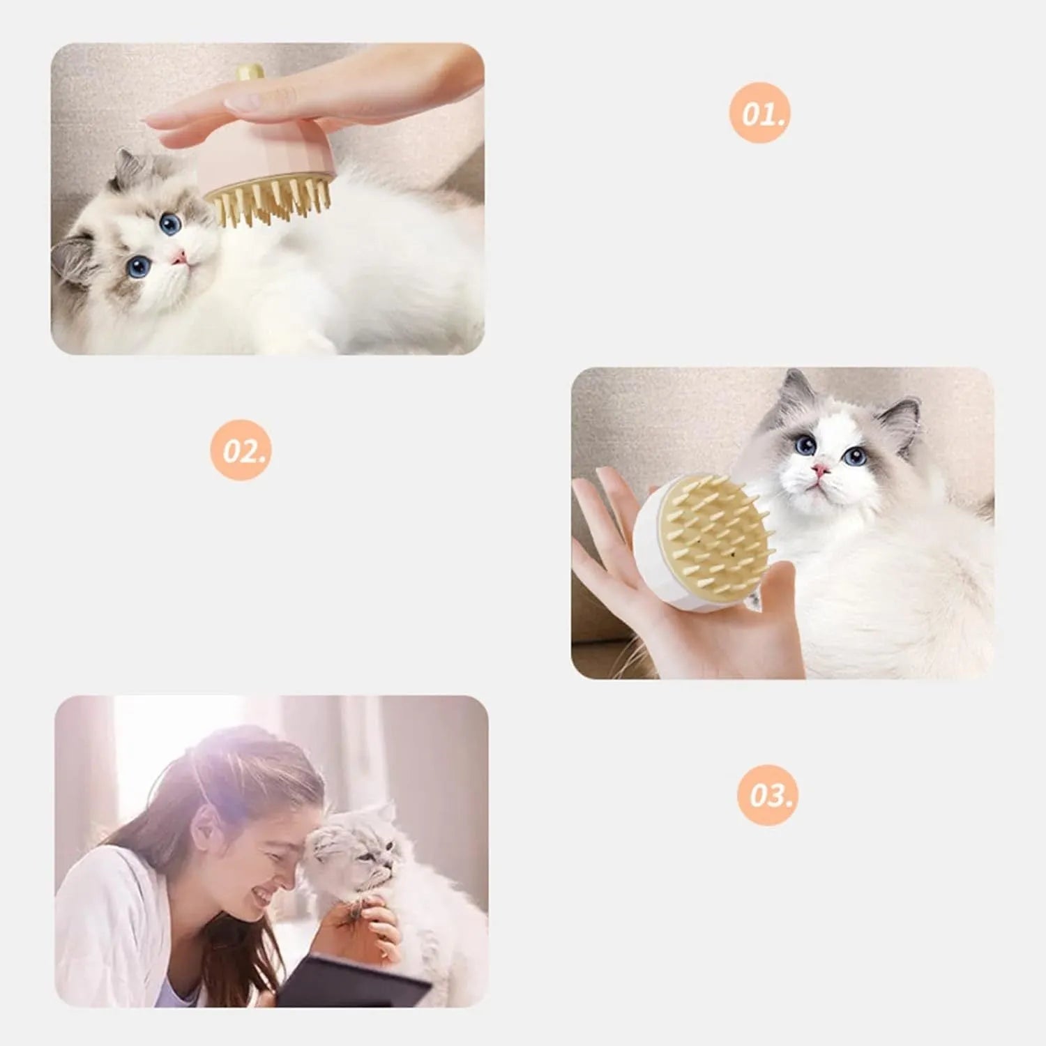 Green silicone pet bath massage brush with dual-sided head and drain holes
