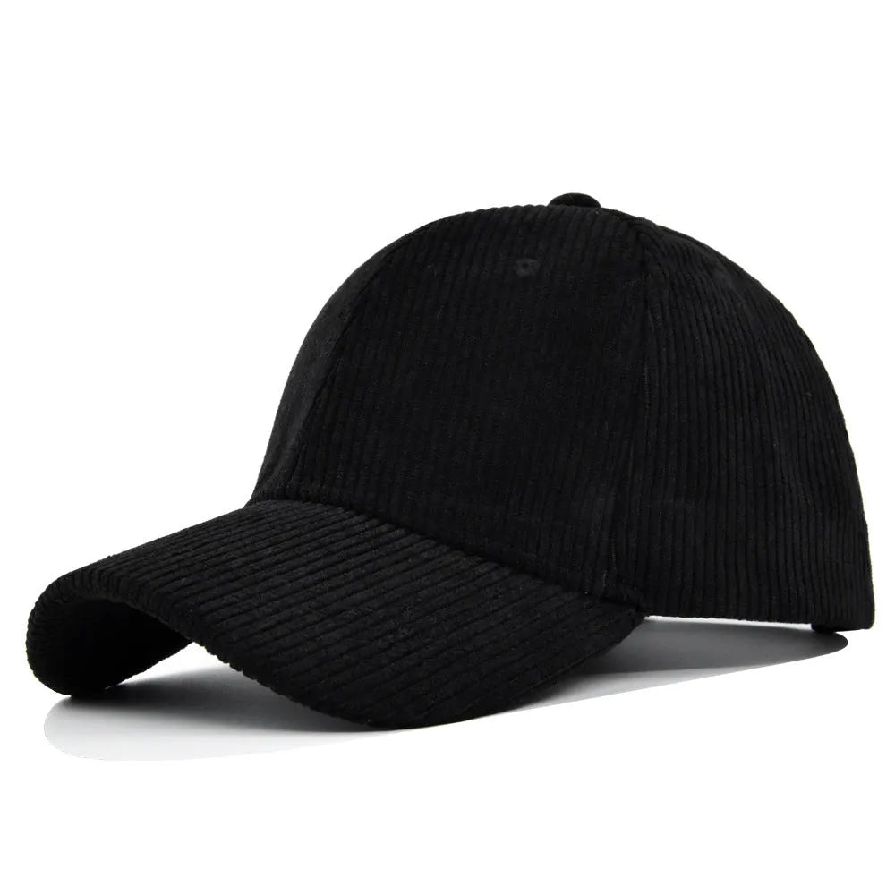Cotton corduroy peaked cap for men with flat brim in black colour