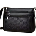 Butterfly Black women's crossbody messenger bag with embossed PU leather and slit pocket