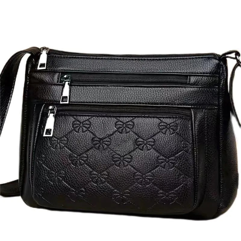Butterfly Black women's crossbody messenger bag with embossed PU leather and slit pocket