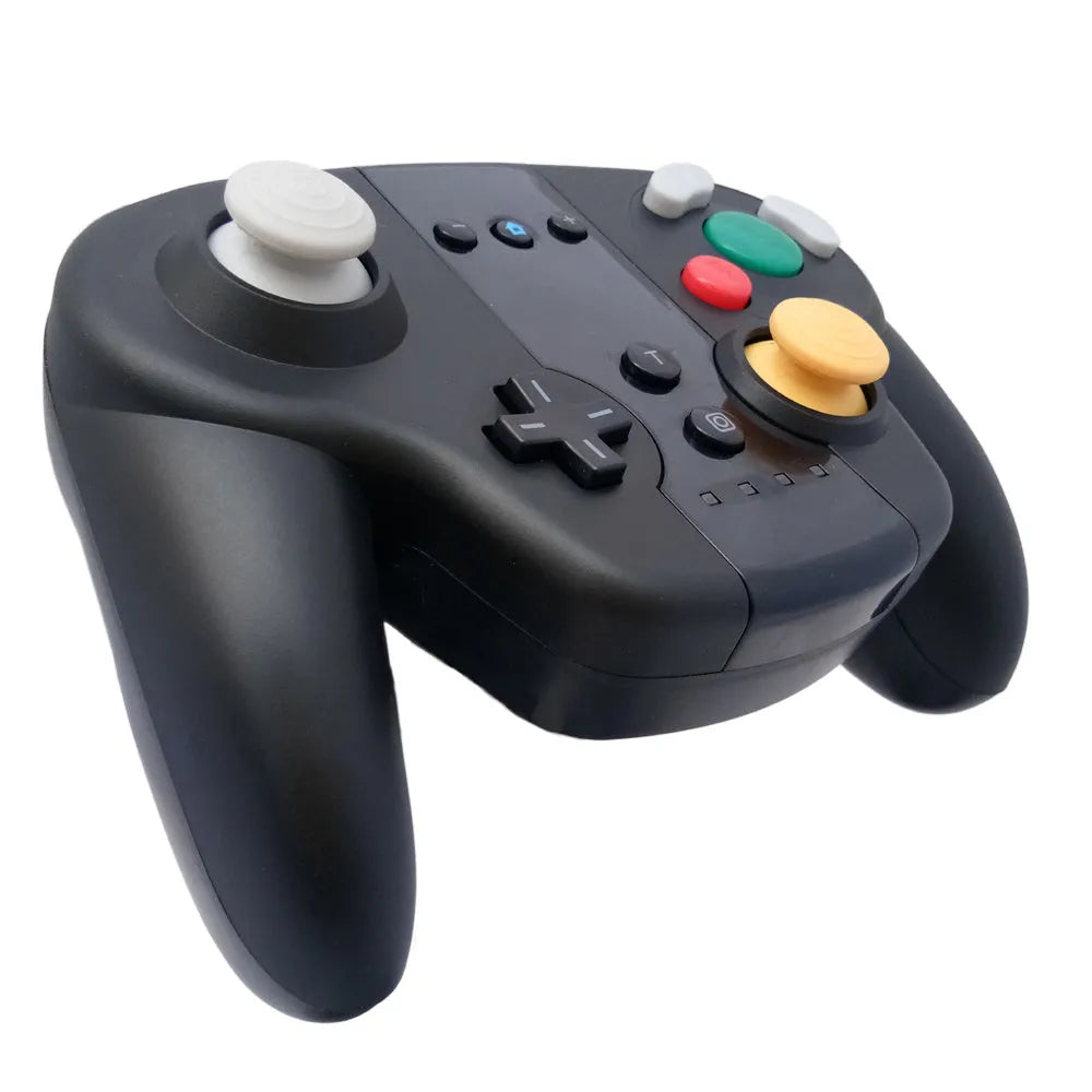 Black wireless gamepad controller with NFC for Nintendo Switch and Windows PC gaming