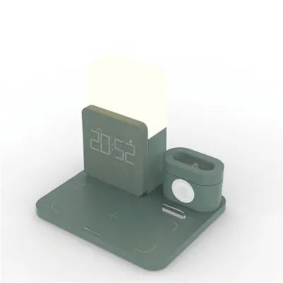 3-in-1 Qi wireless charging stand in dark green, light green, and black colour options