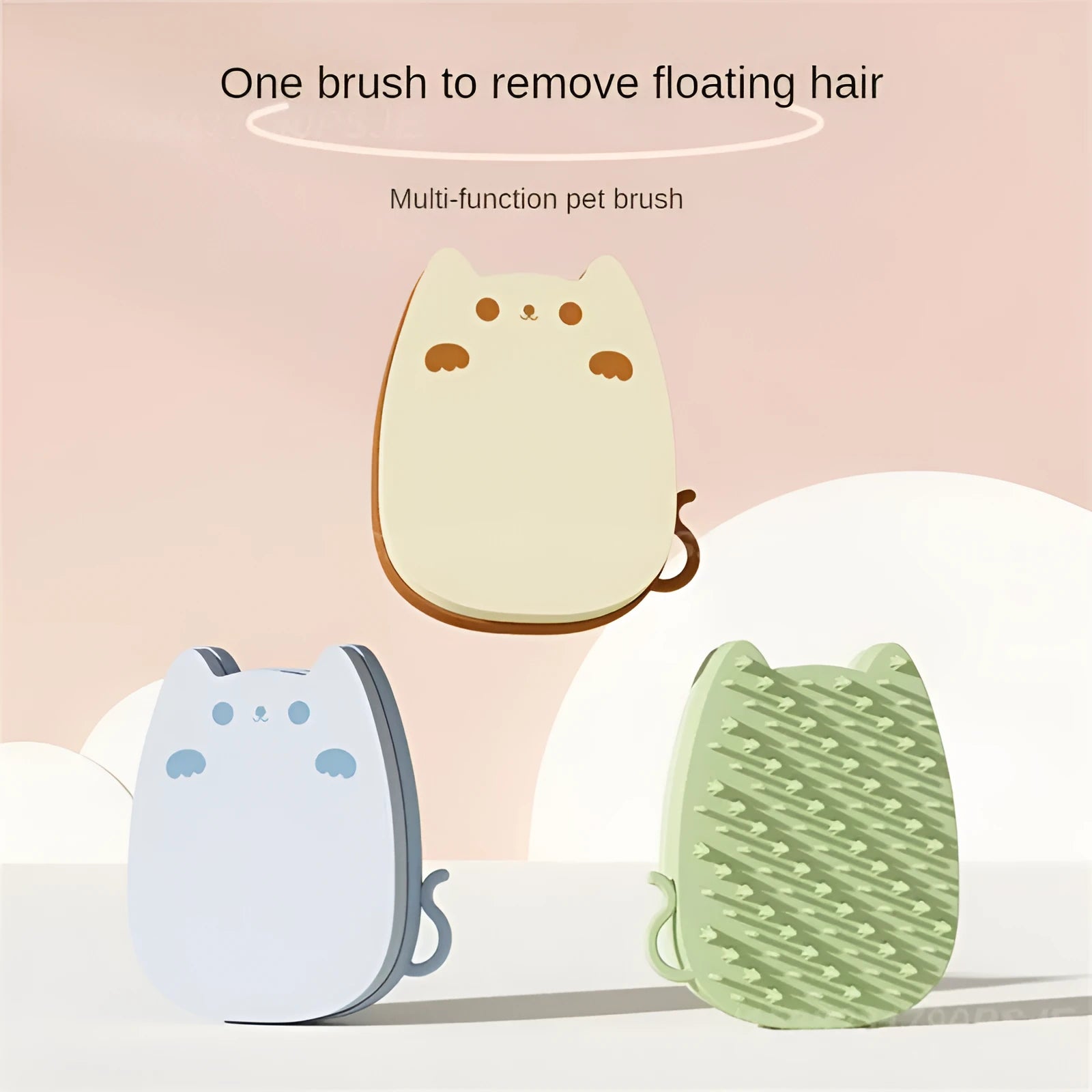 Blue silicone pet grooming comb with dual hardness bristles for cats and dogs