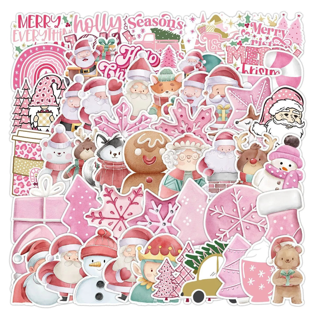 Pack of 50 cute Christmas waterproof stickers in various sizes from 4 to 8 cm.