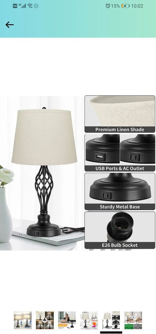 European style alloy USB bedside lamp with touch controls for cold and warm dimmable lighting