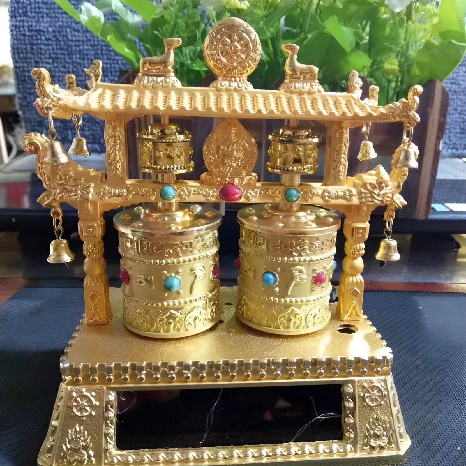 Alloy car prayer wheel decoration with rotary mechanism and Chinese tradition licence plate design