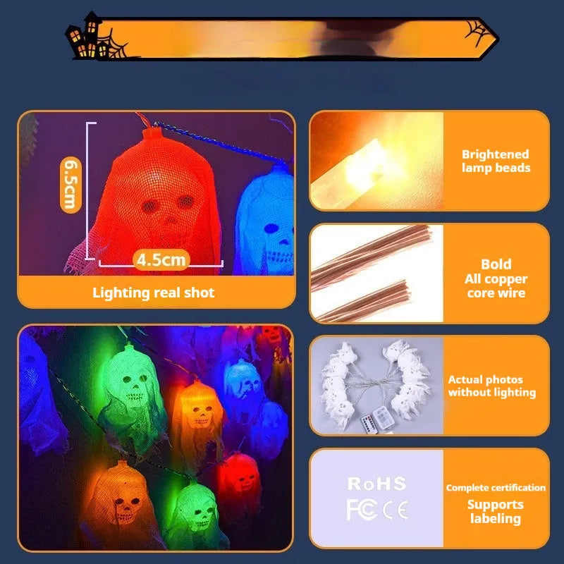 Halloween battery-powered coloured LED string lights for indoor wall decoration in 1.5m or 2.5m lengths