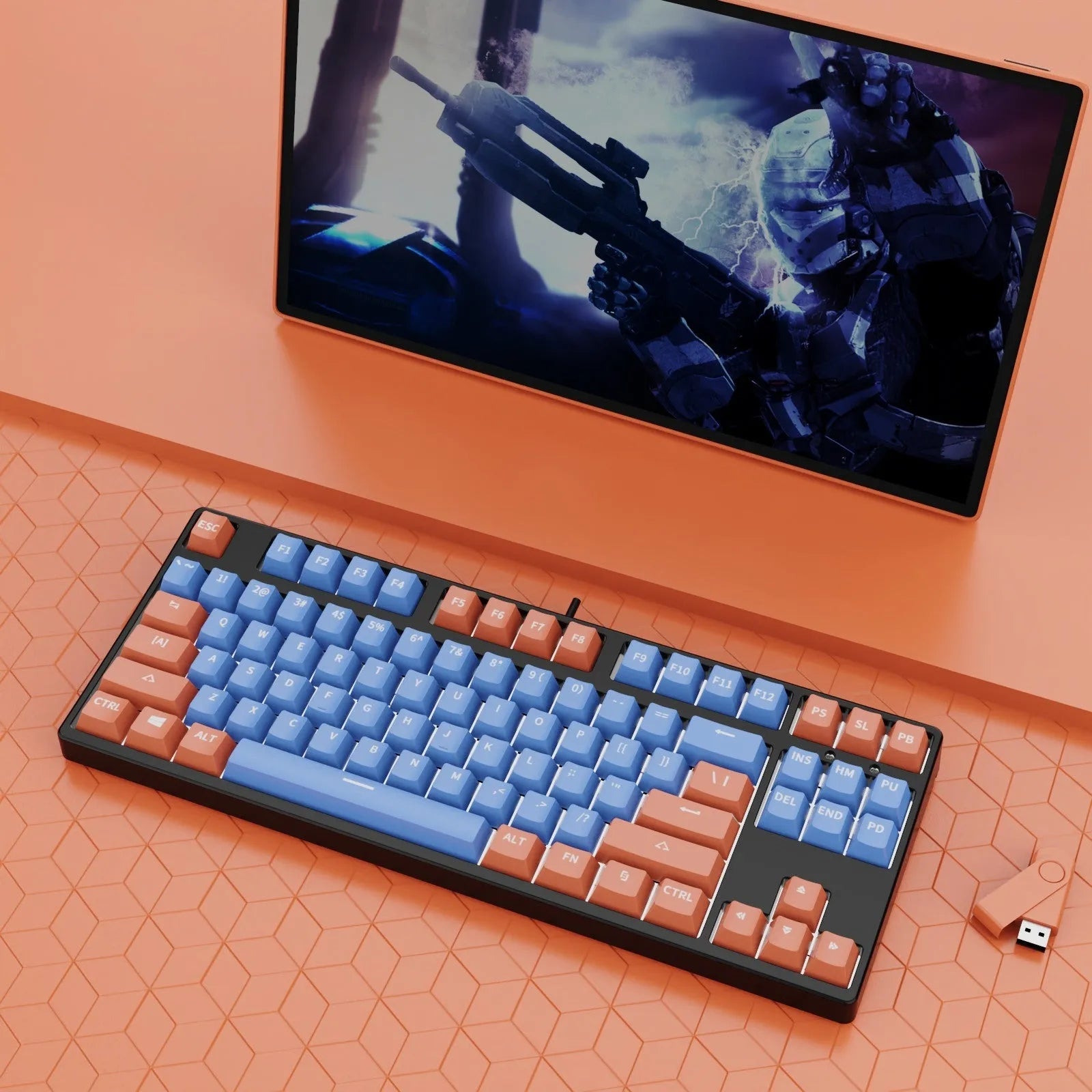 87 key wired mechanical gaming keyboard with two-colour keycaps and metal construction