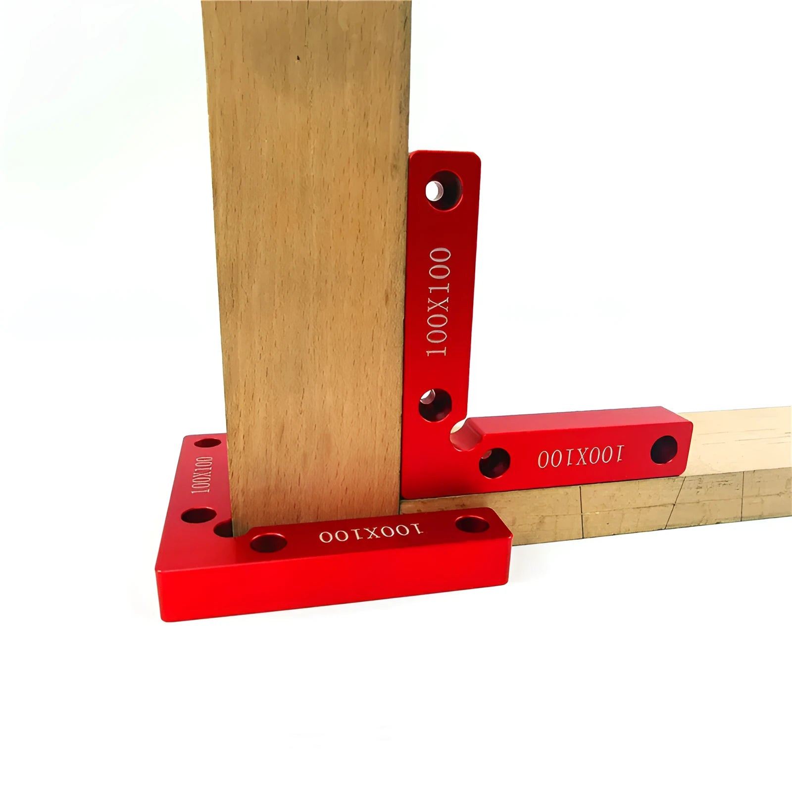 Aluminium right angle positioning block for woodworking jigsaw with scale markings