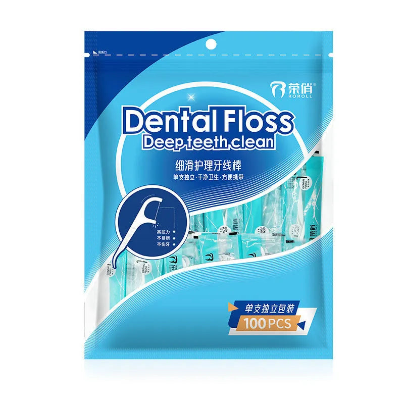 Plastic disposable dental floss packaging bags with dimensions 180x238mm showing multiple packaging options