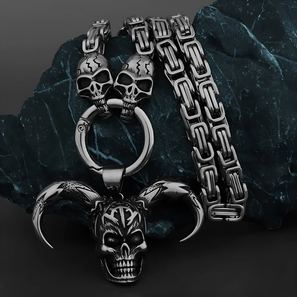 Clown skull titanium steel necklace with ghost head chain polished finish