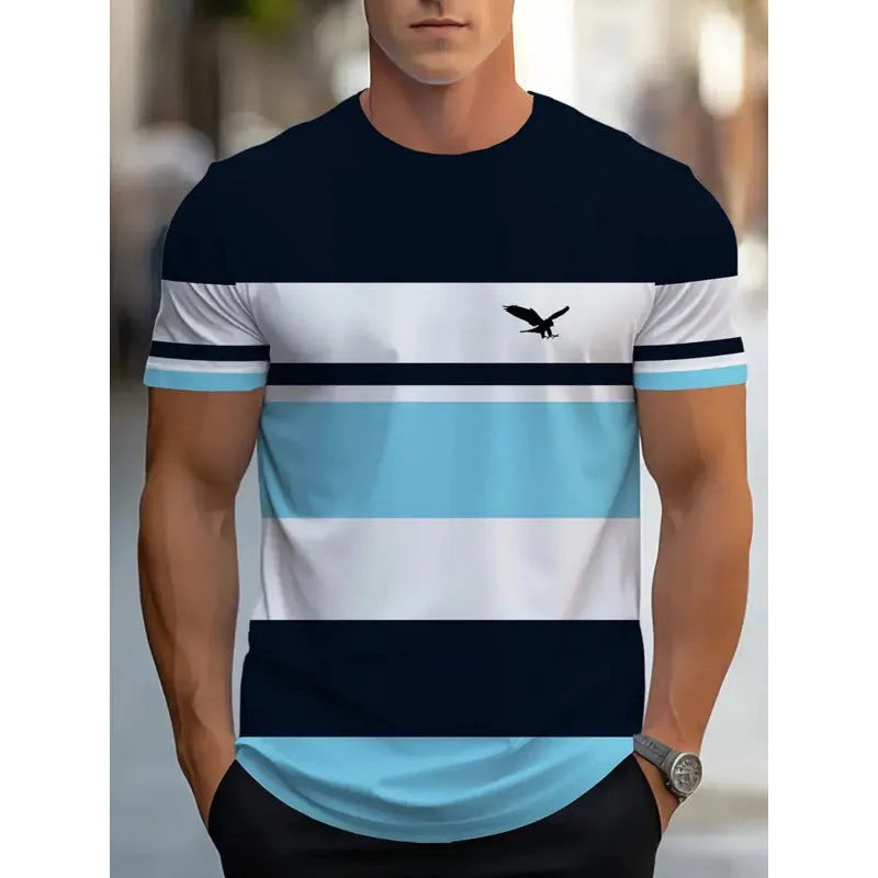 Men's loose fit short sleeve t-shirt with digital 3D striped pattern in various colours