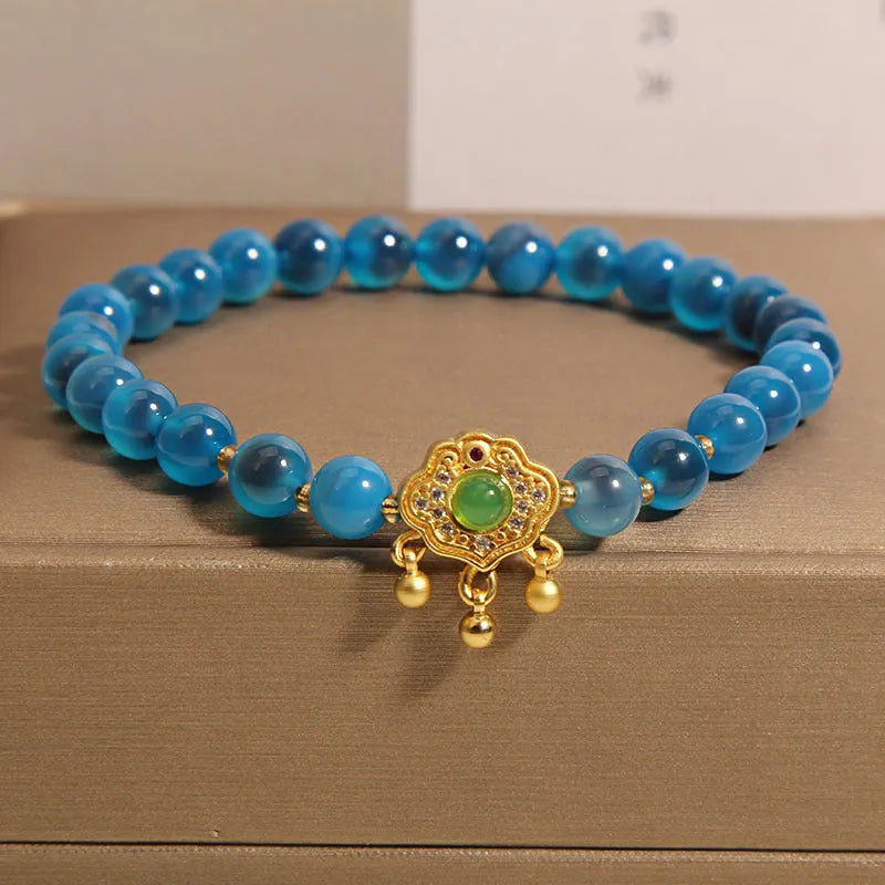 Blue sugar heart agate safety lock pendant women's crystal bracelet with rhinestones