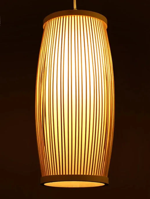 A woven bamboo plait lamp, 35cm tall, for hallway or staircase decoration
