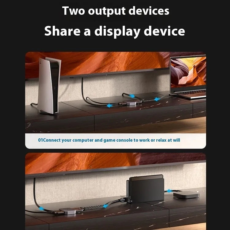 Grey alloy cable separator for HD computer audio and video two-way conversion with television line connection