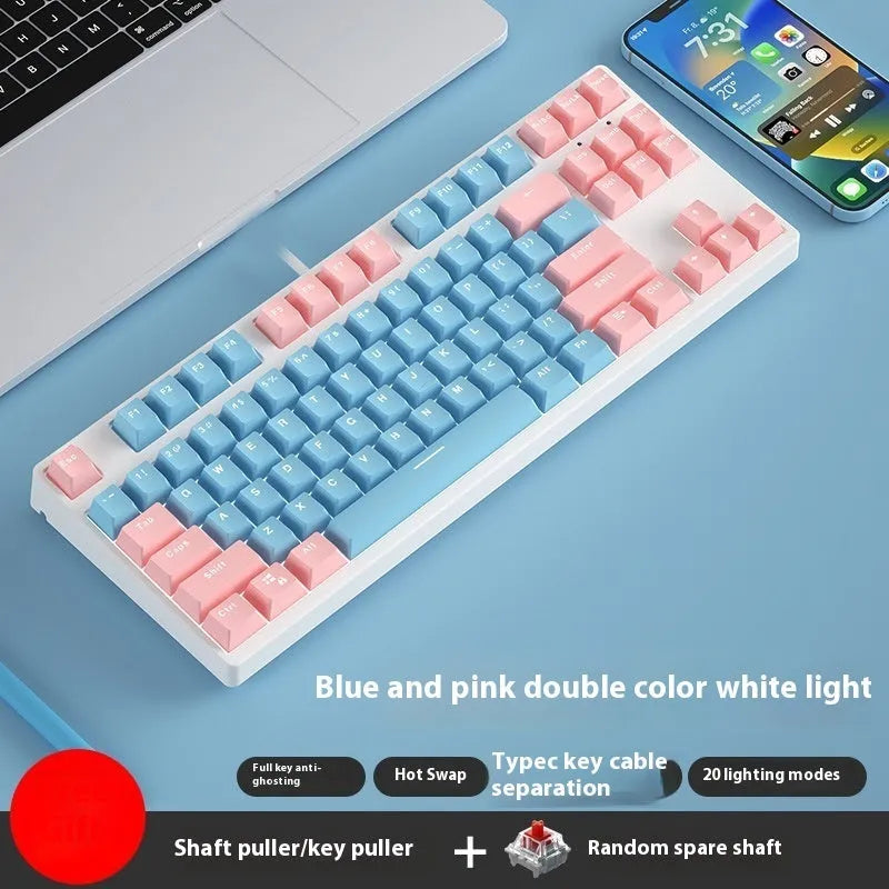 87 key wired mechanical gaming keyboard with two-colour keycaps and metal construction