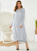 Women's black loose lantern dress with lace-up crew neck detail.