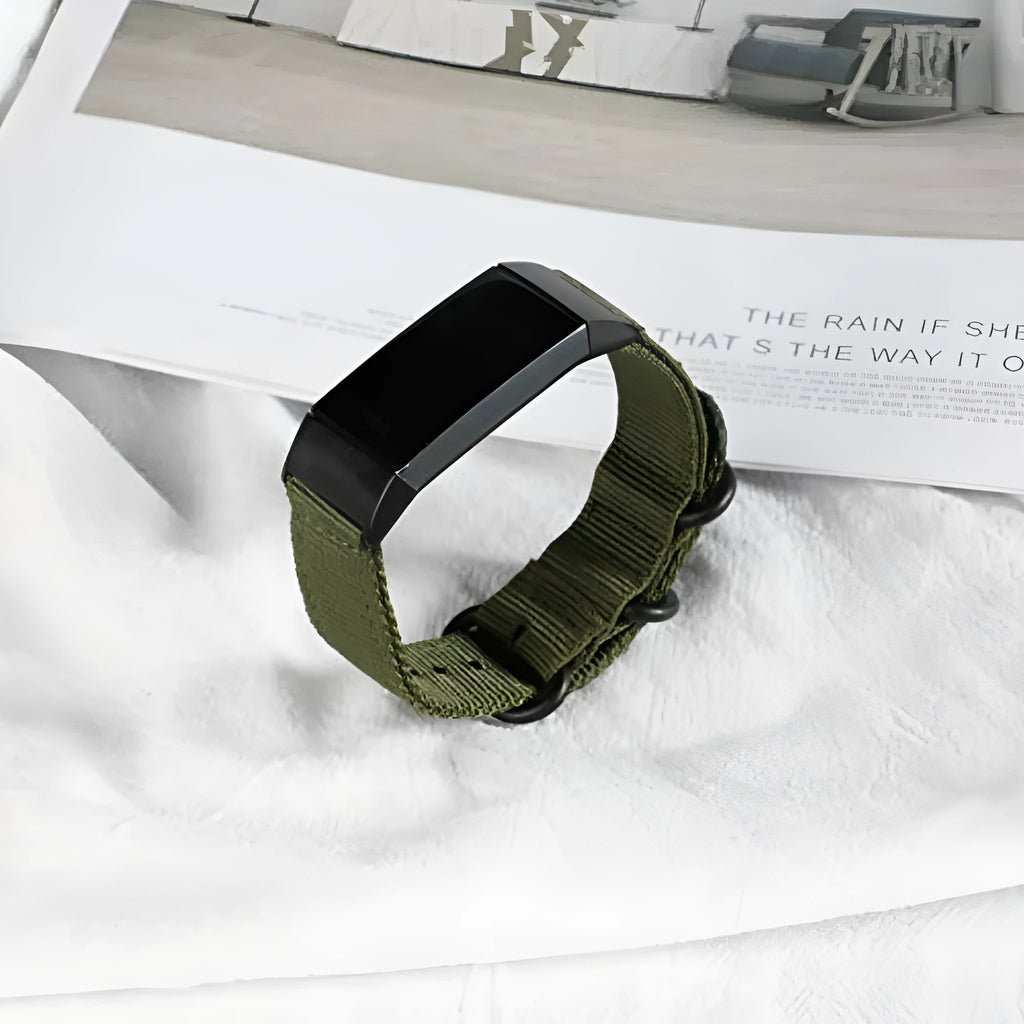 Fitbit Charge nylon strap with three-ring buckle in Army Green colour