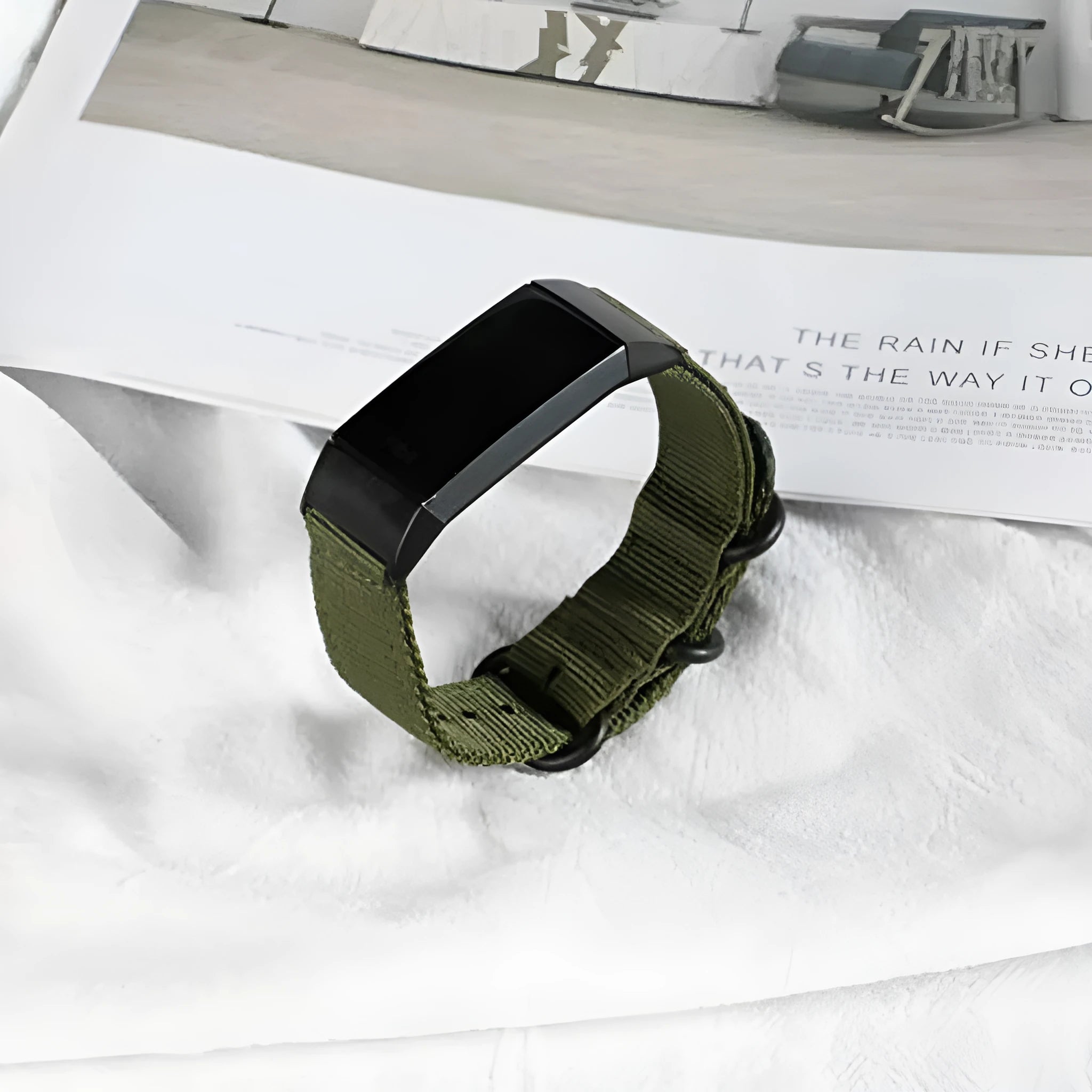 Fitbit Charge nylon strap with three-ring buckle in Army Green colour