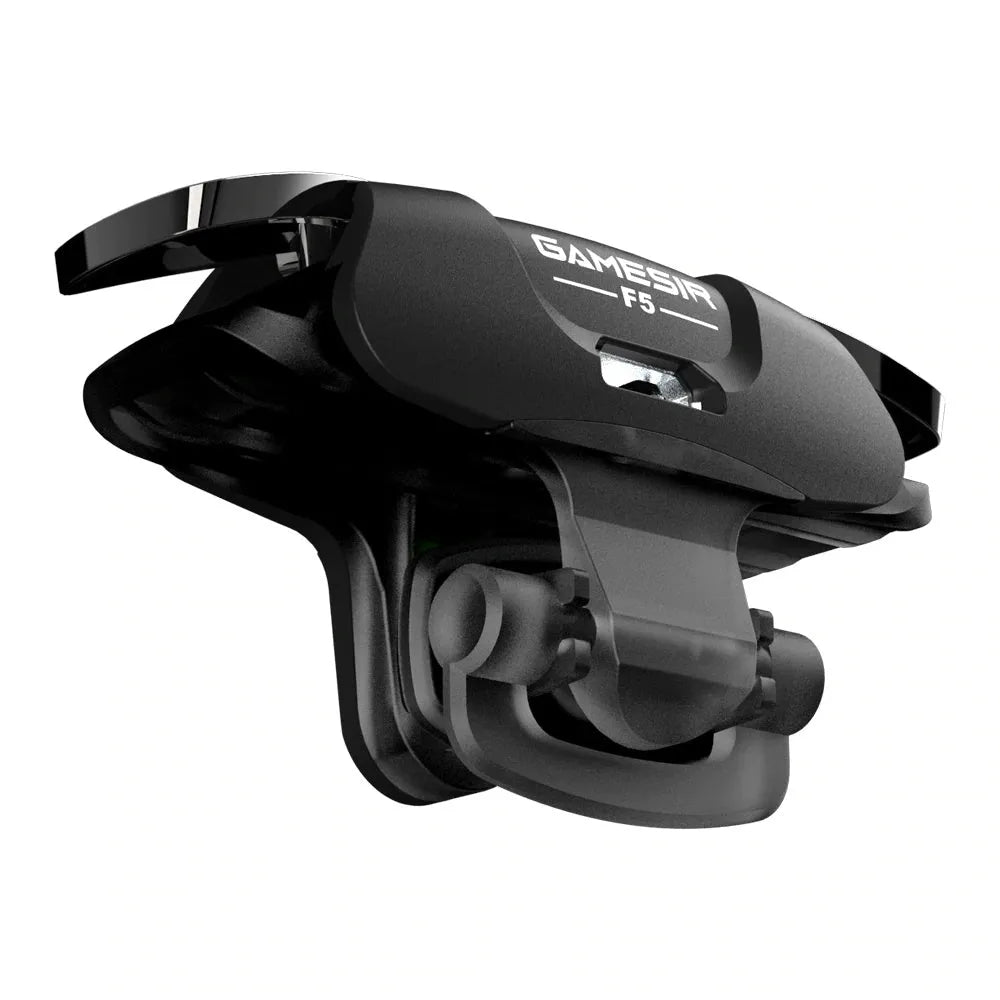 Black F5 mobile game controller showing compact dimensions for phone gaming