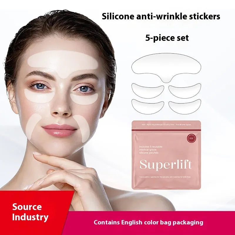 Silicone anti-wrinkle facial stickers 5-piece set for wrinkle reduction