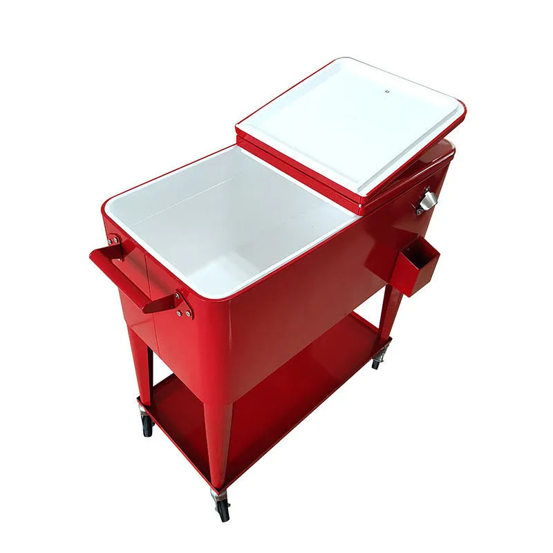 Red insulated trolley with iron frame and 750 capacity for outdoor cooling
