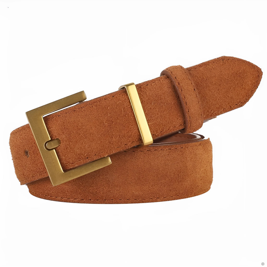 Ladies' genuine leather belt with quadrilateral pin buckle in black colour