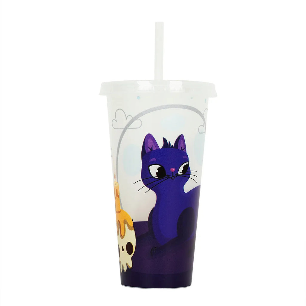 Halloween-themed luminous plastic straw cup with 720ml capacity in assorted colours