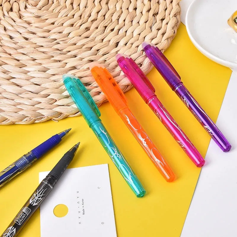 Heat-erasable gel pen with plastic shell and stainless steel nib in 0.5mm or 0.7mm tip options