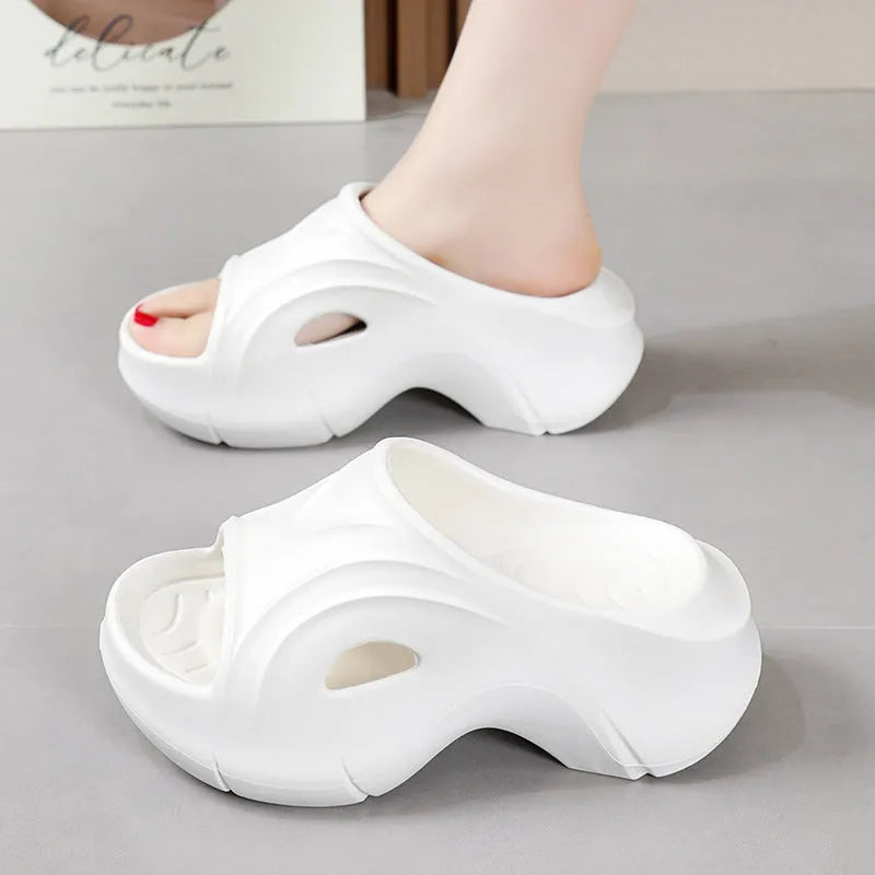Women's thick-soled EVA outdoor fashion slippers in black, white, and rose red colour options