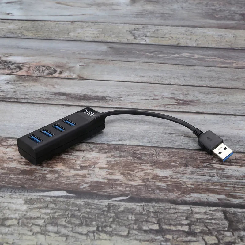 USB 3.0 hub with 4 ports, LED indicators, and 30cm cable for high-speed data transfer