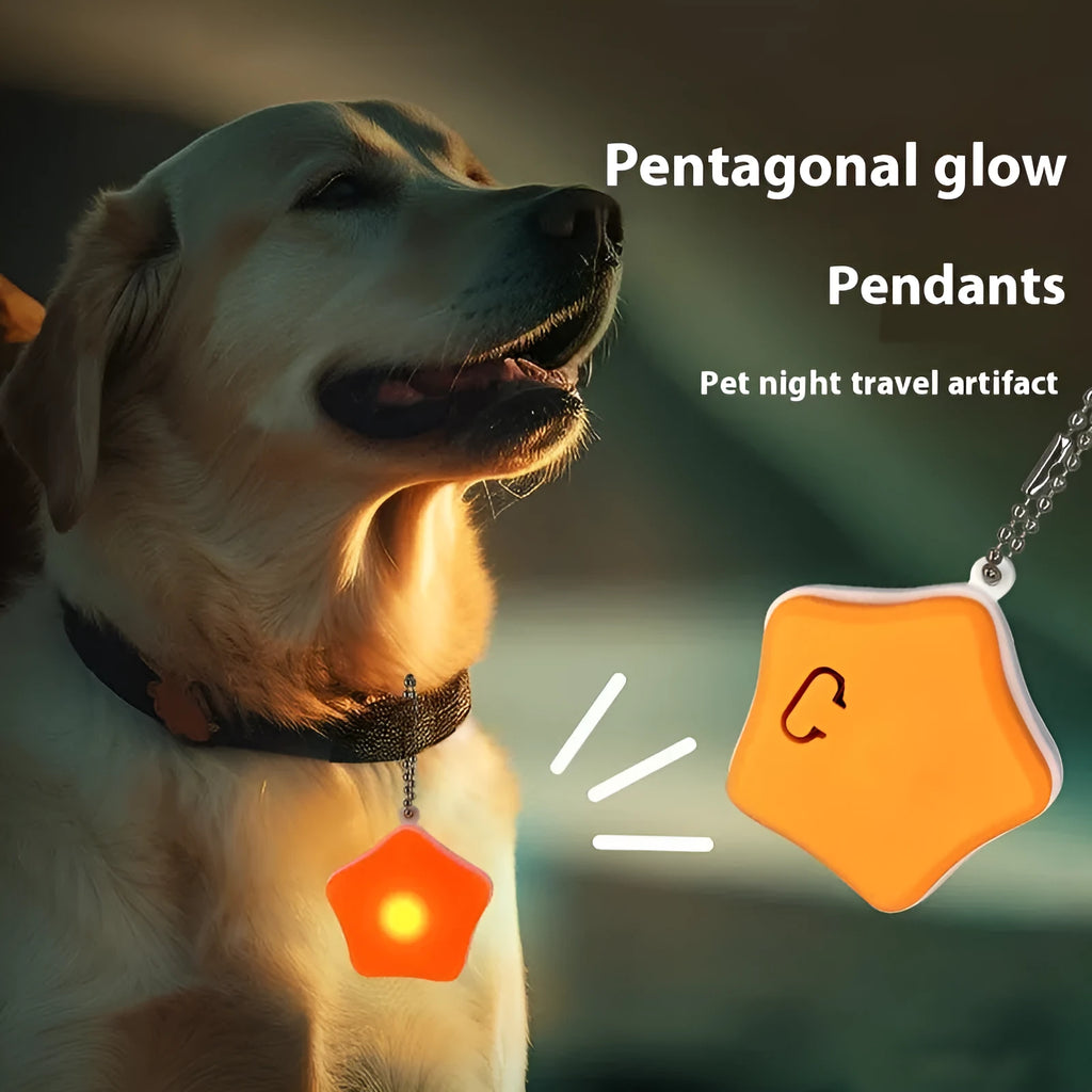 Blue rechargeable pendant dog walking light with silicone casing showing three lighting modes