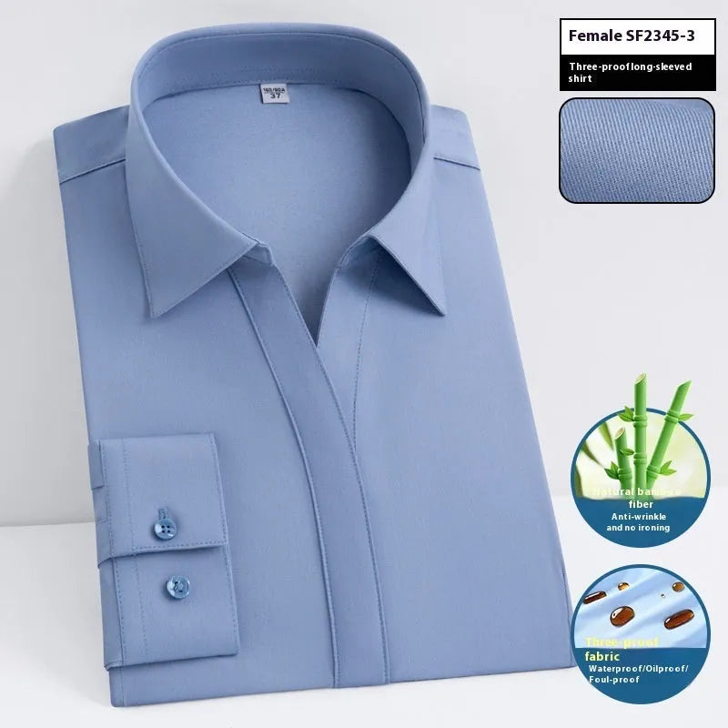 Men's waterproof bamboo fibre business shirt in slim fit cardigan style with square collar