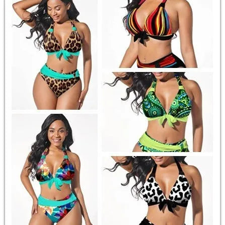 Women's colourful printed plus size bikini swimsuit in polyester spandex fabric