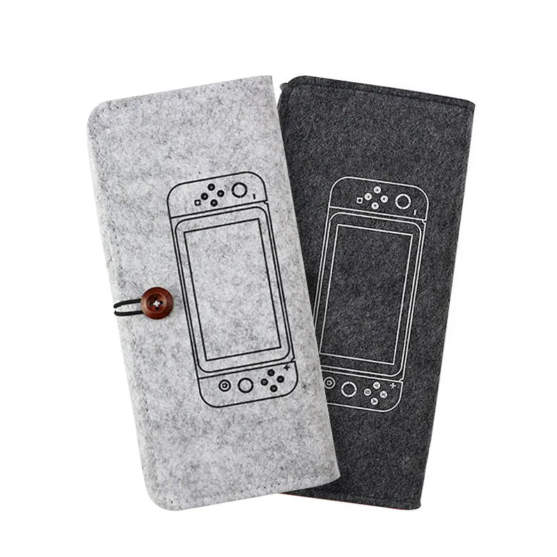 Black felt pouch for Nintendo Switch showing game card slots and double layer compartments