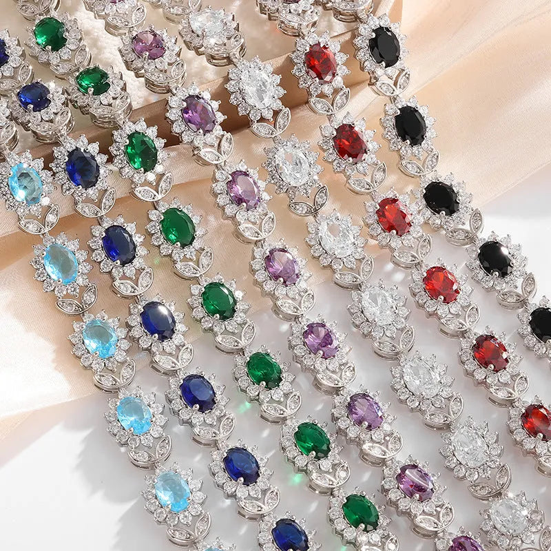 Women's simple zircon-inlaid electroplated alloy bracelet in various gemstone colour options