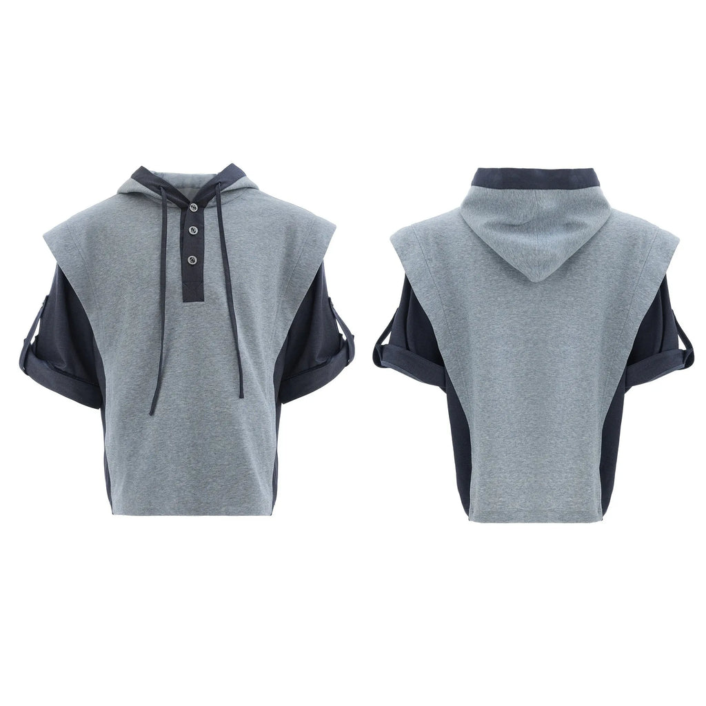 Men's hooded polyester tracksuit set with three-dimensional stitching in black or grey colours