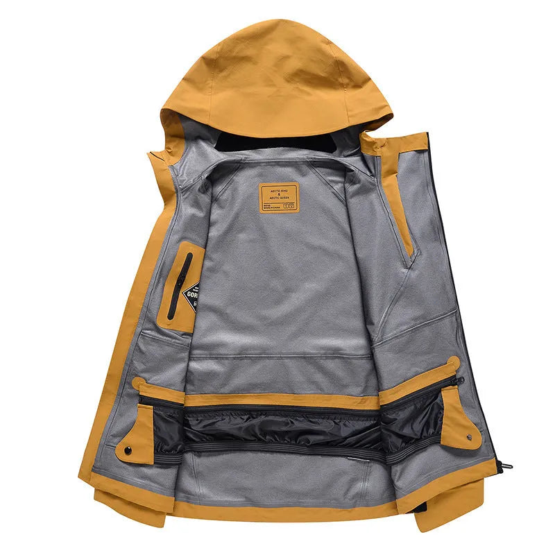 Yellow and black windproof waterproof ski suit for men and women winter sports