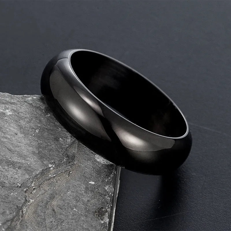 Glossy titanium steel electroplated ring in gold, black or steel colours, sizes 7-12