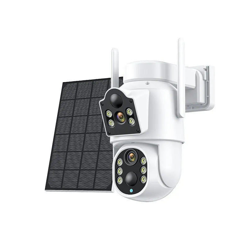 Outdoor solar wireless wifi security monitor with solar panel on white background