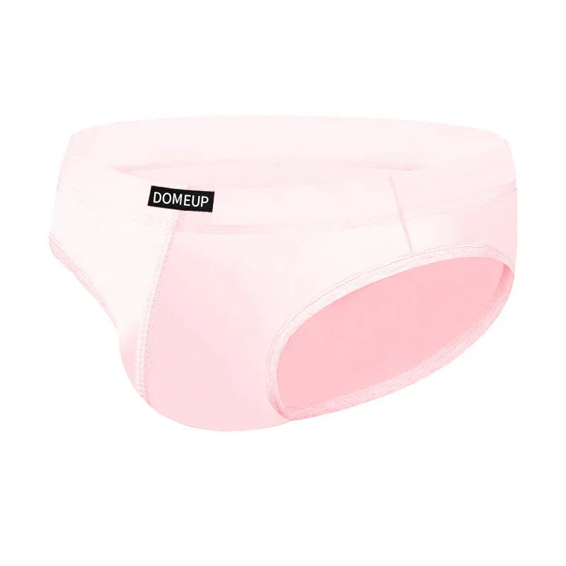 Men's solid colour breathable briefs with seamless low-waist construction in white, black, and pink colours
