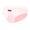Men's solid colour breathable briefs with seamless low-waist construction in white, black, and pink colours