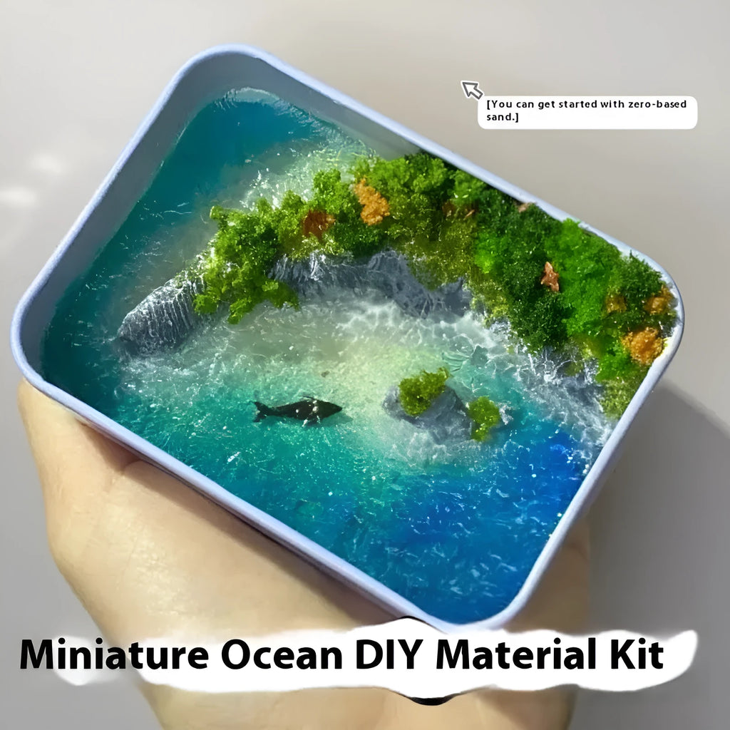 DIY marine landscape model kit with bamboo peninsula iron box design and whale themes