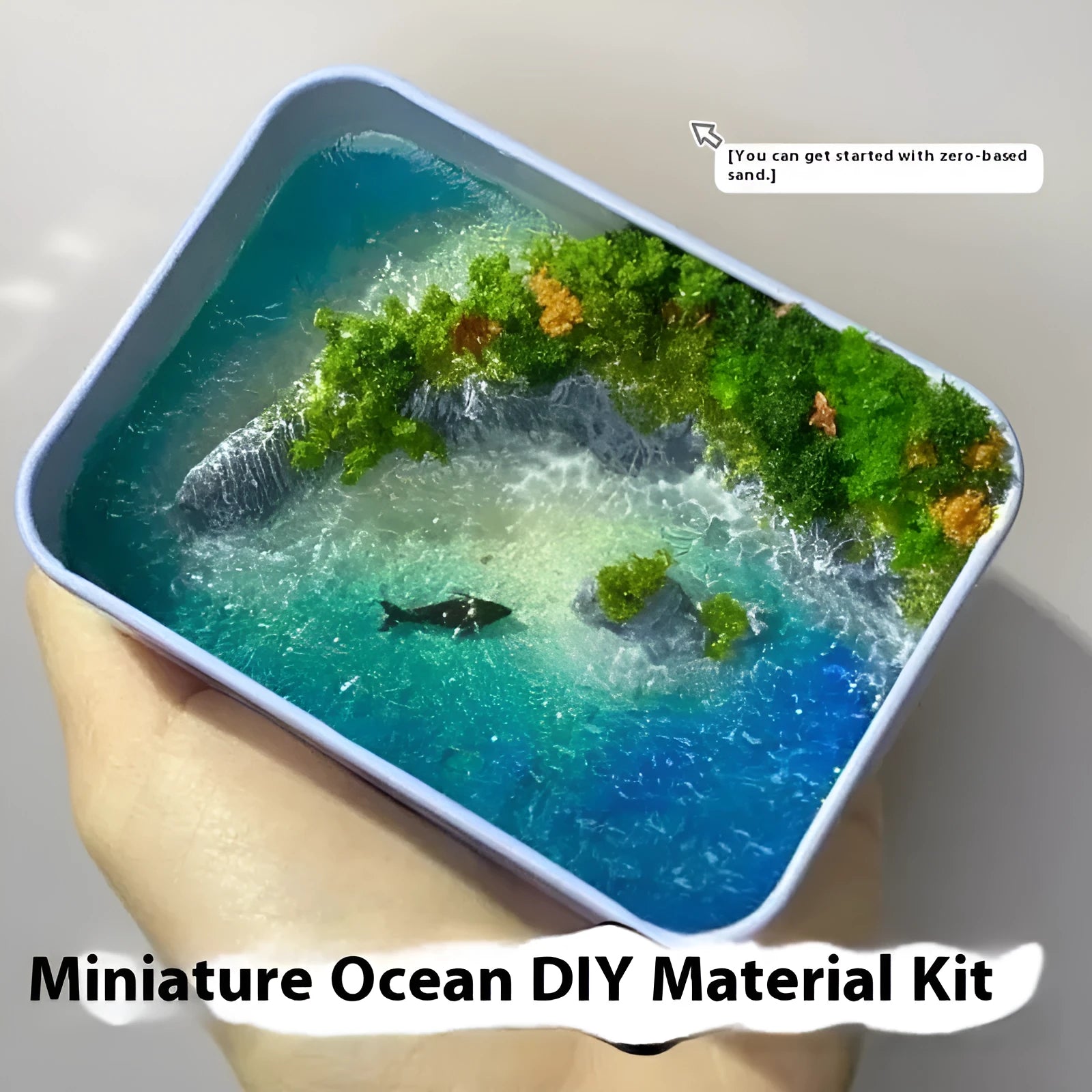 DIY marine landscape model kit with bamboo peninsula iron box design and whale themes